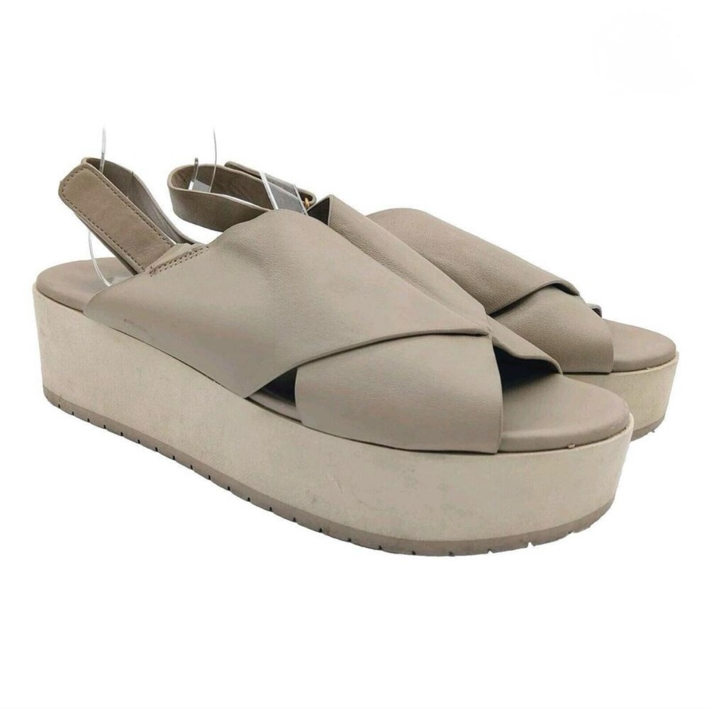 Vince Jenaya Slingback Platform Sandals Size 10 Taupe Leather Peep Toe Womens